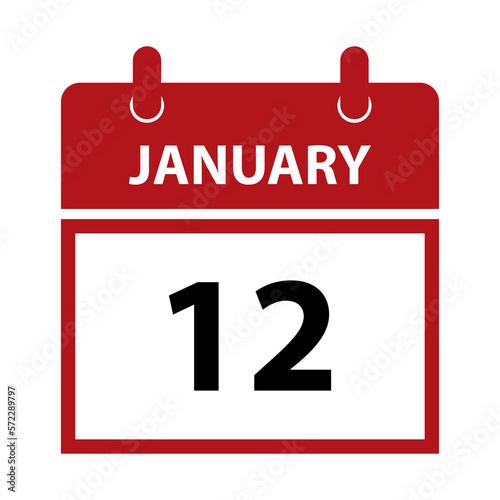 January 12. Vector flat daily calendar icon. Date and time, day, month for birthday, anniversary, appointment, remainder or event. Holiday.