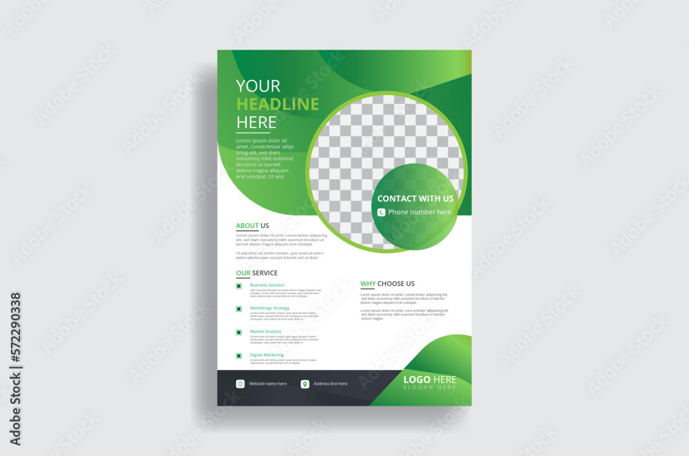 Modern  Vector eco flyer, poster, brochure, magazine cover template green leaf.