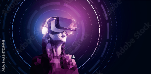 ragazza con visore vr,  metaverso, realtà virtuale