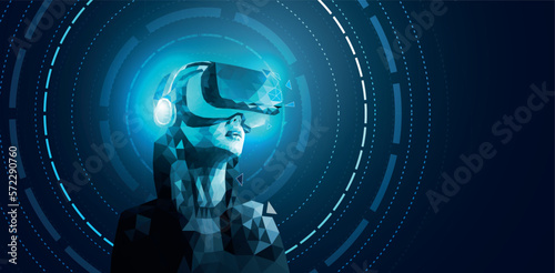 ragazza con visore vr,  metaverso, realtà virtuale