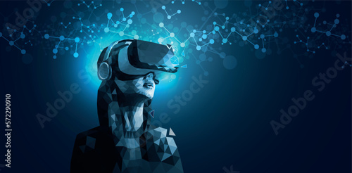 ragazza con visore vr,  metaverso, realtà virtuale