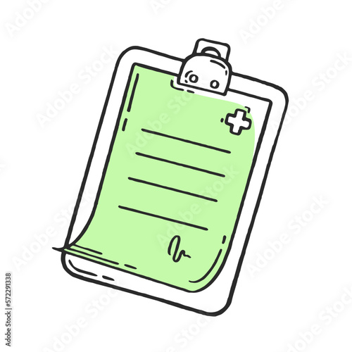 A tablet with a sick list is a medical pharmaceutical device. Medical devices vector hand drawn illustration