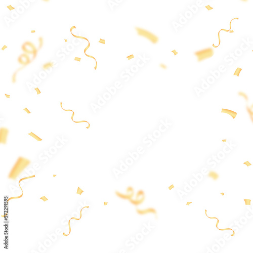 Gold balloons, confetti and ribbons on a white background. 3d rendering illustration.