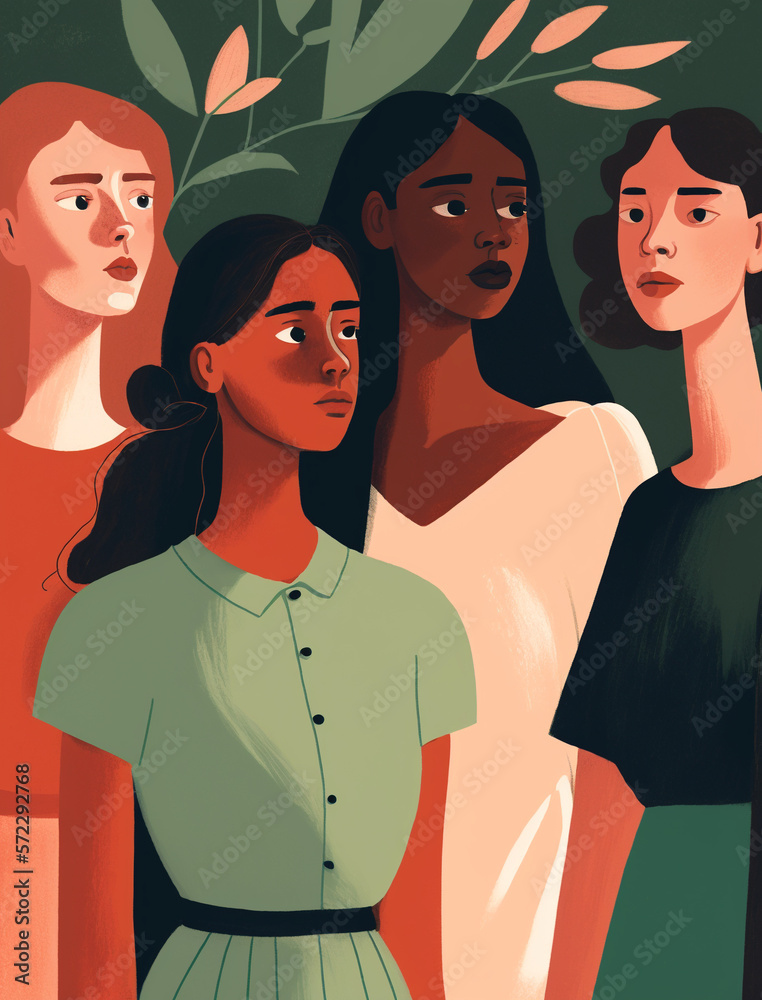 an illustration of women standing next to one another for women's month celebration created by generative AI an illustration of women standing next to one another for women's month celebration created by generative AI