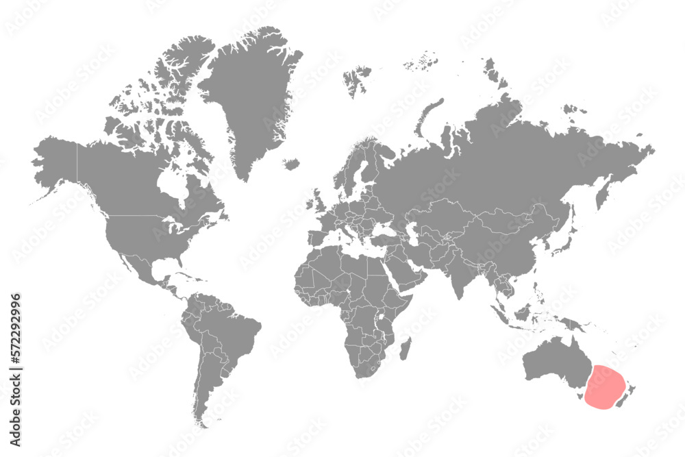 Tasman Sea on the world map. Vector illustration.