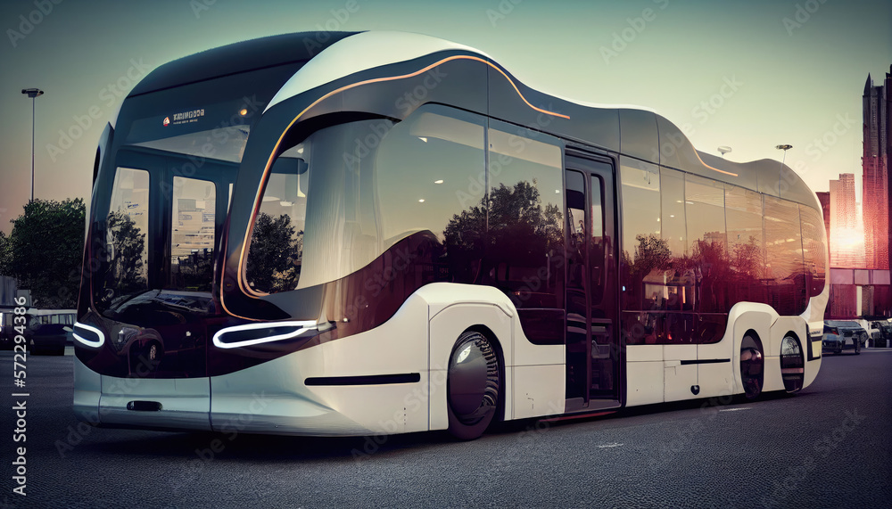 Automated unmanned transport Bus, Future of autonomus Bus transportation, Automated guided vehicle. Generative AI