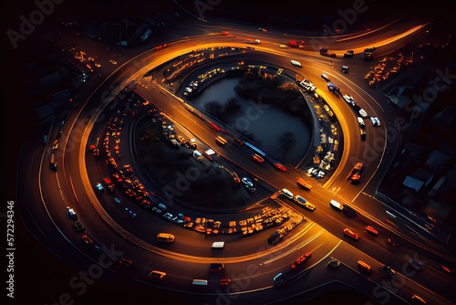 Aerial view of night busy t...