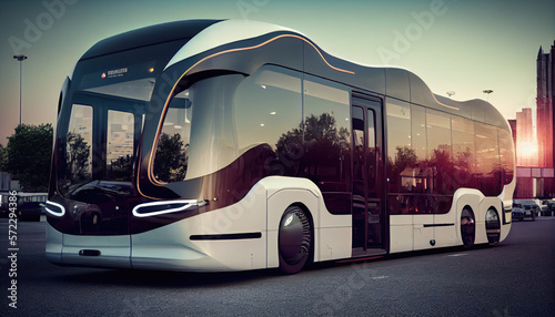 Automated unmanned transport Bus, Future of autonomus Bus transportation, Automated guided vehicle. Generative AI