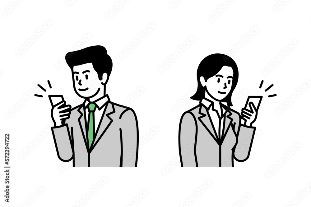 Illustration depicting a business person operating a smartphone and using an app Illustration depicting a business person operating a smartphone and using an app