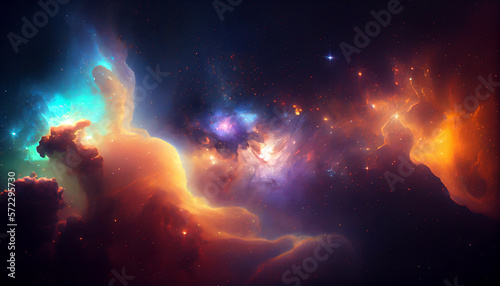 A Journey Through Deep Space, Interstellar Clouds, Nebulas, and Stars. Generative AI