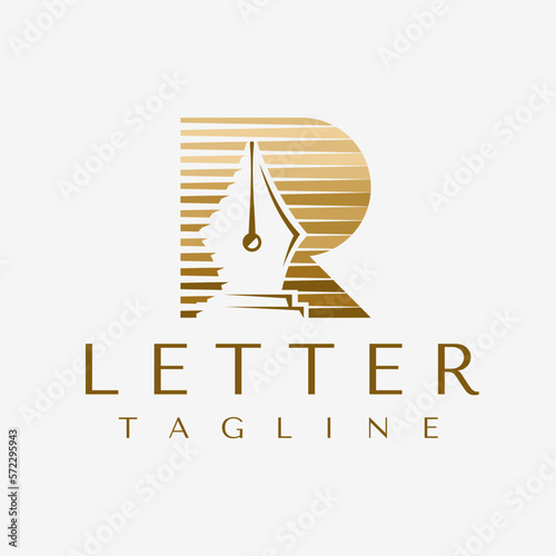 Acconting pen initial letter R logo design