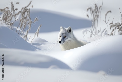 Adorable zorro ártico, zorro de las nieves, zorro blanco en la nieve, creado con IA generativa © Loktor