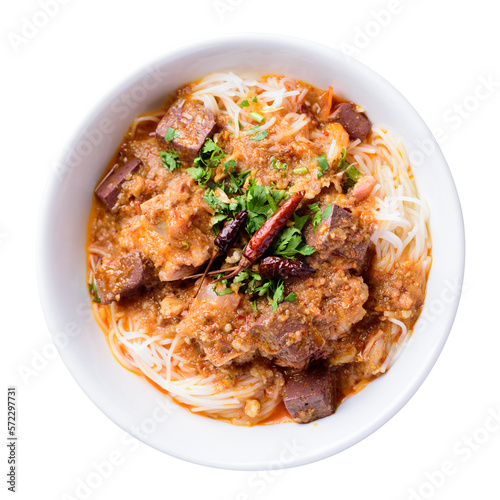 Northern Thai food (Kanom Jeen Nam Ngeaw), Spicy rice noodles soup with pork and pork blood
