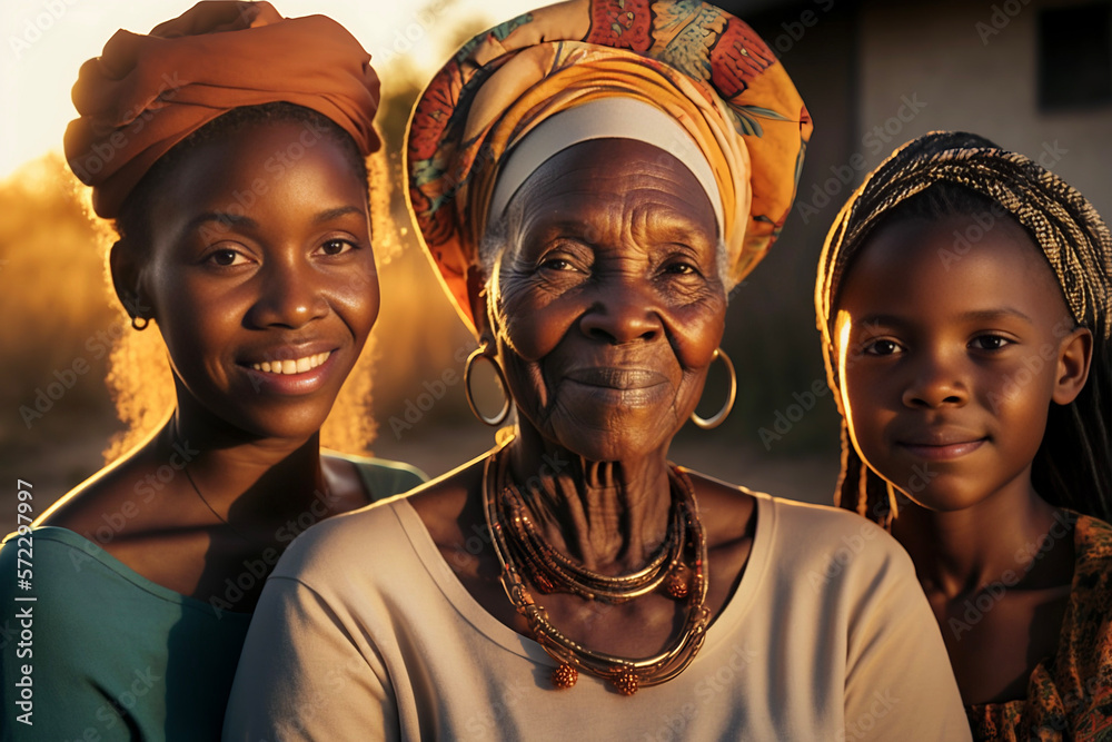 Group of African women, smiling, female generations, proud, family ...