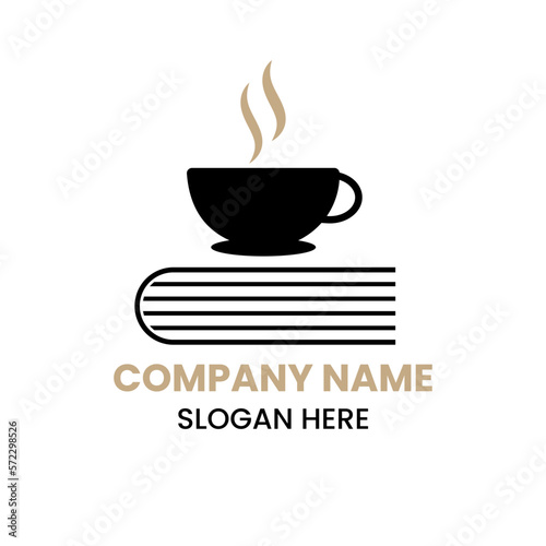 Tea Cup Book Logo Design Concept With Book and Tea Cup Icon Template