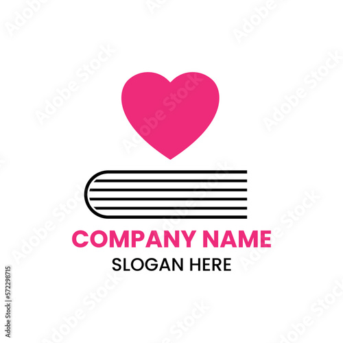 Love Book Logo Design Concept With Book and Love Icon Template