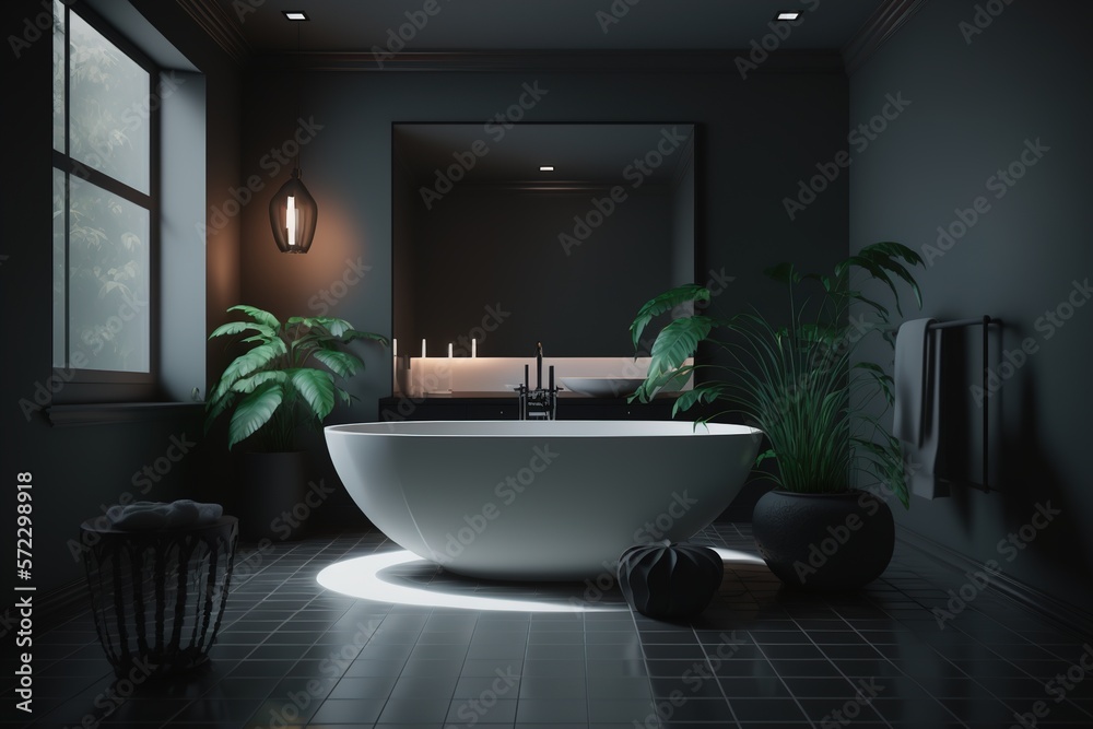 Fototapeta premium modern bathroom dark light interior design