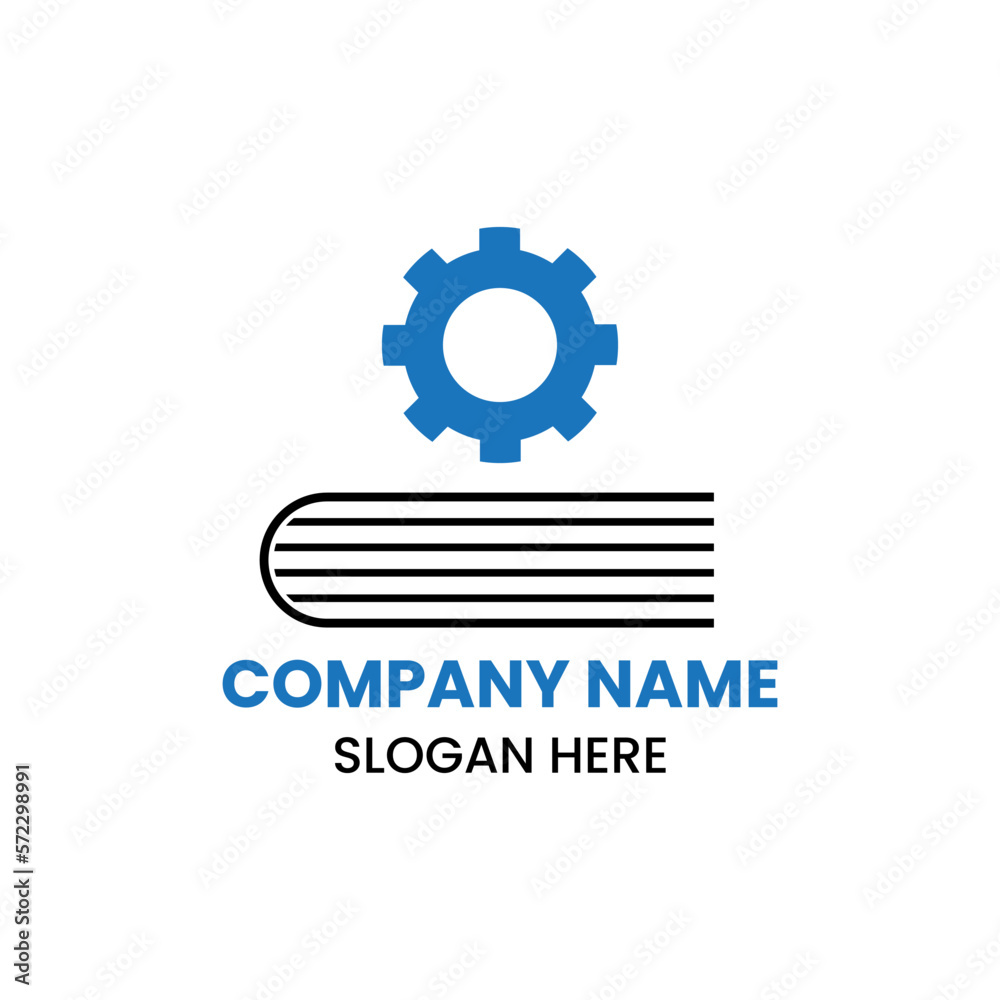 Fototapeta premium Gear Book Logo Design Concept With Book and Gear Icon Template
