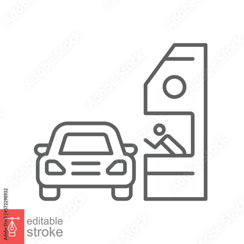 Drive through line icon. Simple outline style symbol for web, mobile, ui design. Thru, window, car, restaurant, shop concept. Vector illustration isolated on white background. Editable stroke EPS 10.