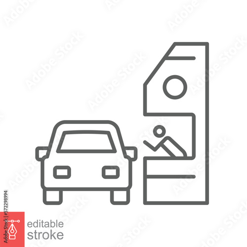 Drive through line icon. Simple outline style symbol for web, mobile, ui design. Thru, window, car, restaurant, shop concept. Vector illustration isolated on white background. Editable stroke EPS 10.