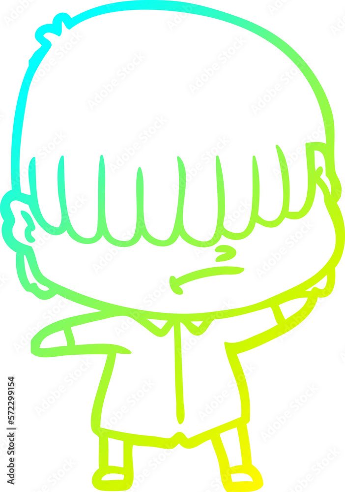 cold gradient line drawing cartoon boy with untidy hair cold gradient line drawing cartoon boy with untidy hair