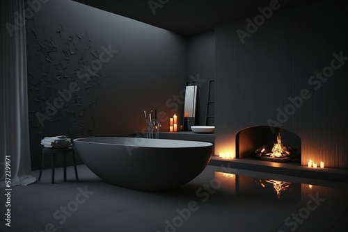 modern bathroom dark light interior design with a fireplace photo