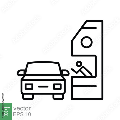 Drive through line icon. Simple outline style symbol for web, mobile, ui design. Thru, window, car, restaurant, shop concept. Vector illustration isolated on white background. EPS 10.