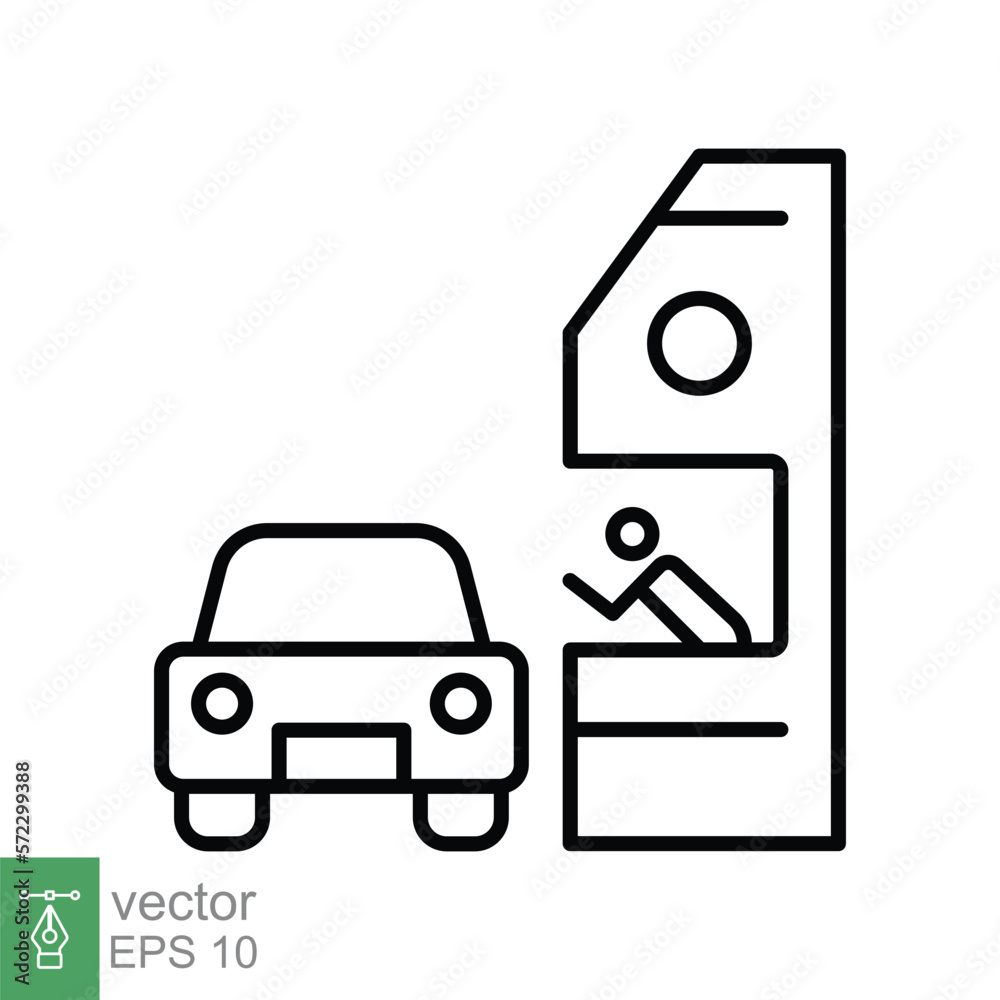 Drive through line icon. Simple outline style symbol for web, mobile, ui design. Thru, window, car, restaurant, shop concept. Vector illustration isolated on white background. EPS 10. Drive through line icon. Simple outline style symbol for web, mobile, ui design. Thru, window, car, restaurant, shop concept. Vector illustration isolated on white background. EPS 10.