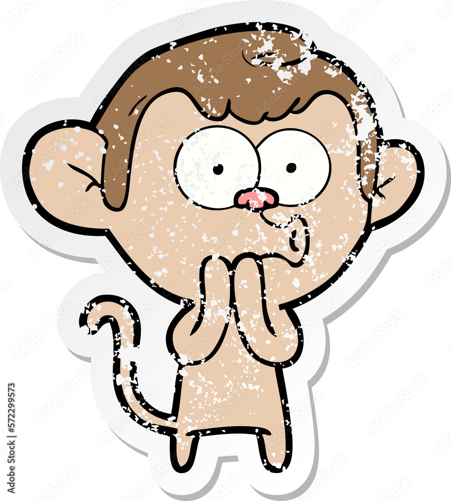 distressed sticker of a cartoon hooting monkey distressed sticker of a cartoon hooting monkey