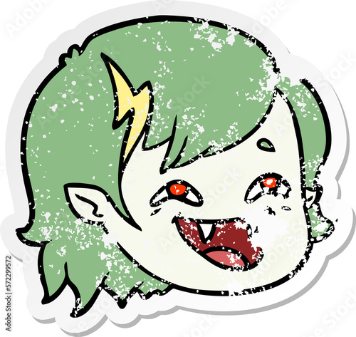 distressed sticker of a cartoon vampire girl face