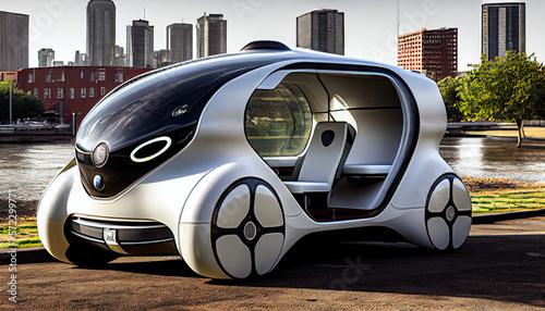 Automated unmanned transport Car, Future of autonomus car transportation, Automated guided vehicle. Generative AI © karunyapas