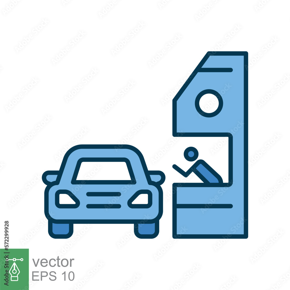Drive through coloured icon. Simple filled outline style symbol for web, mobile, ui design. Thru, window, car, restaurant, shop concept. Vector illustration isolated on white background. EPS 10. Drive through coloured icon. Simple filled outline style symbol for web, mobile, ui design. Thru, window, car, restaurant, shop concept. Vector illustration isolated on white background. EPS 10.