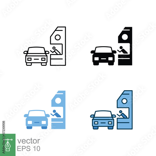 Drive through icon in different style. Two colored and black drive thru vector icons designed in filled outline, line, glyph and solid style. Vector illustration isolated on white background. EPS 10.