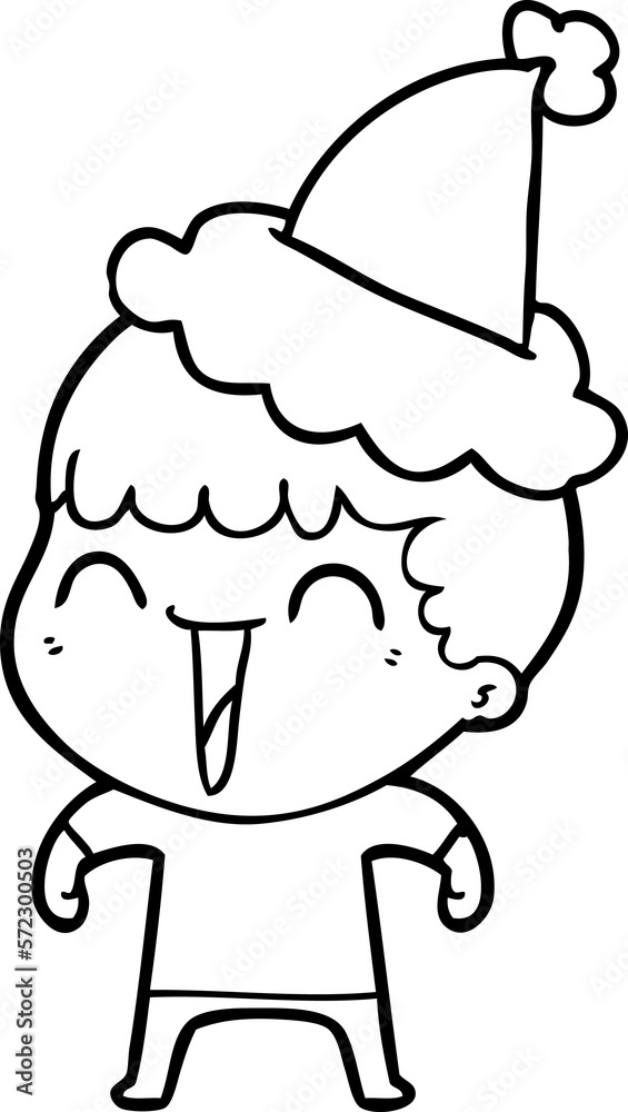 line drawing of a happy man wearing santa hat line drawing of a happy man wearing santa hat