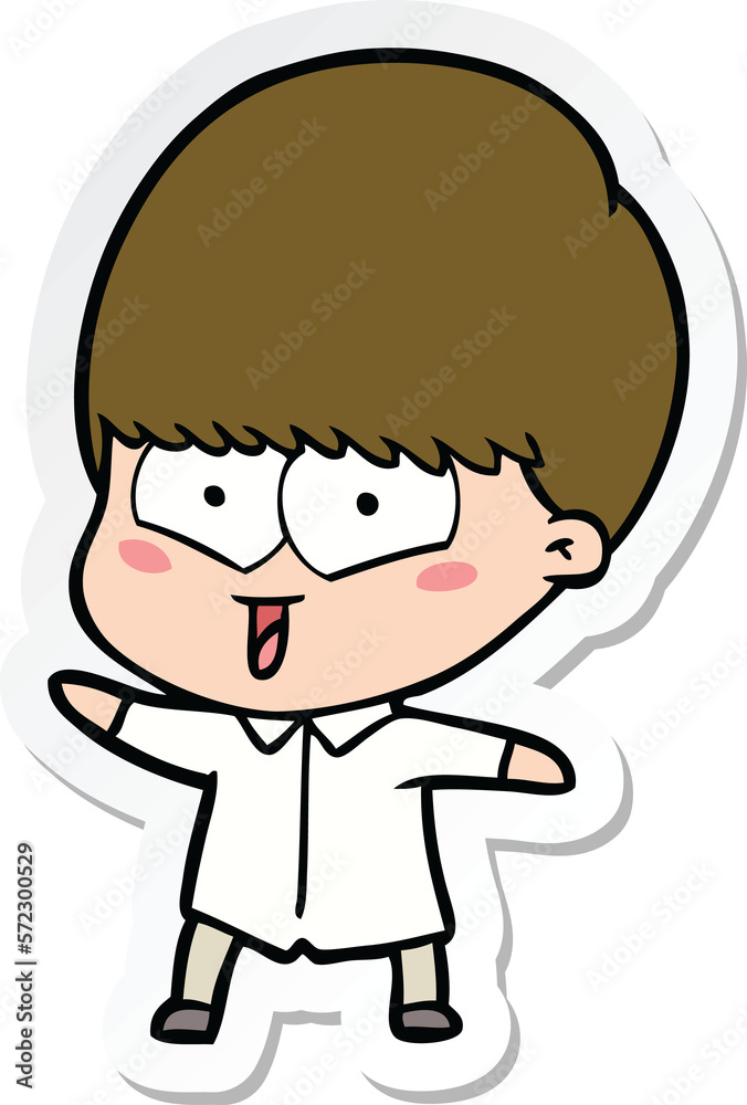 sticker of a cartoon happy boy sticker of a cartoon happy boy