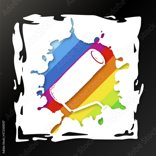 Paint roller and colored paint abstract design. Unique badge for the painter and painting work