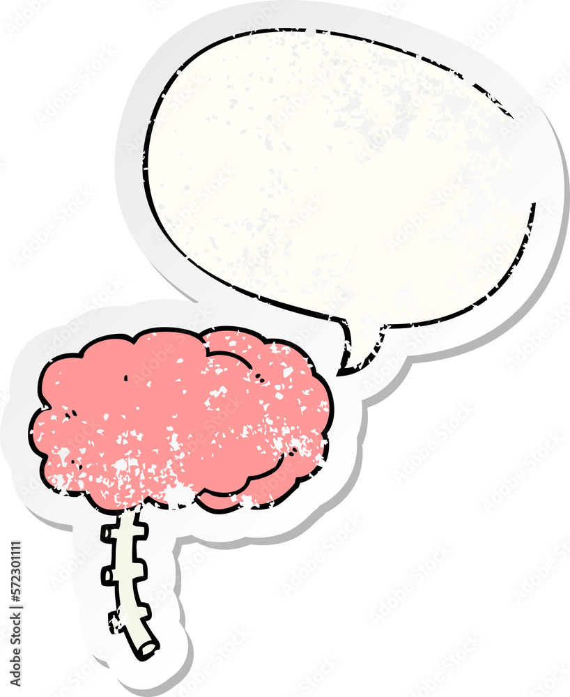 cartoon brain and speech bubble distressed sticker cartoon brain and speech bubble distressed sticker