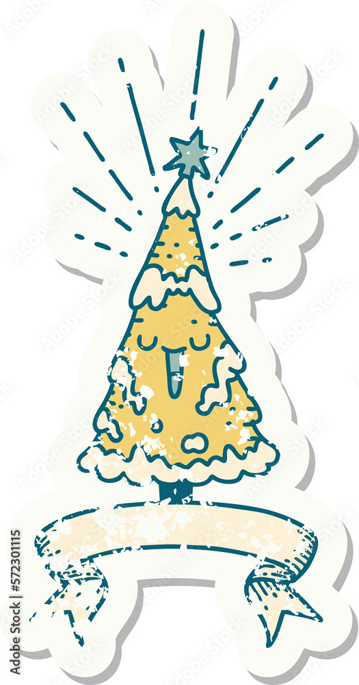 grunge sticker of tattoo style happy christmas tree grunge sticker of tattoo style happy christmas tree