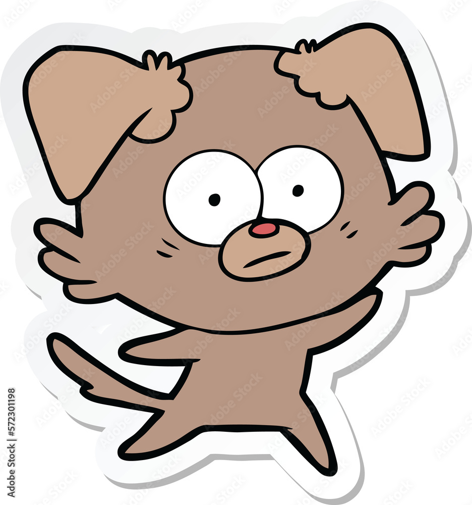 sticker of a nervous dog cartoon