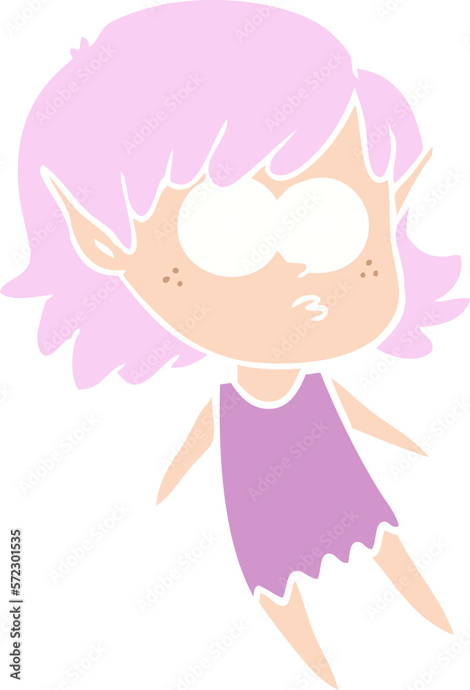 flat color style cartoon elf girl floating