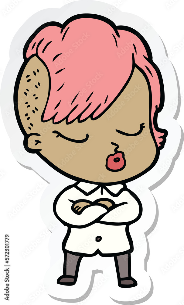 sticker of a cartoon pretty hipster girl sticker of a cartoon pretty hipster girl