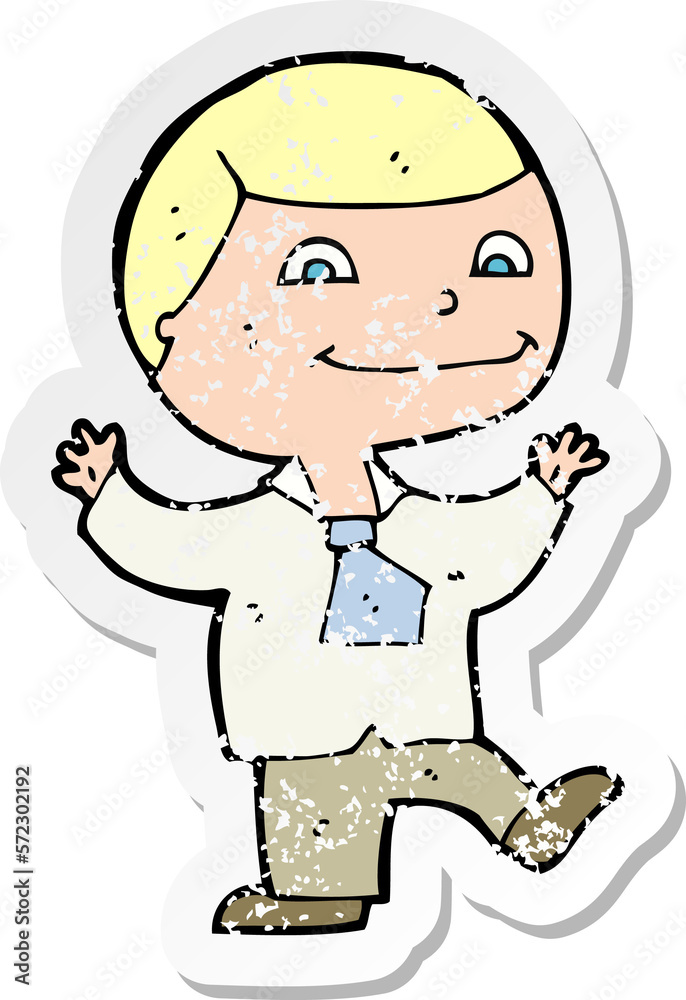 retro distressed sticker of a cartoon happy boy