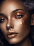 Modelo de maquillaje elegante pan de oro, glamour efecto dorado, maquillaje profesional, creado con IA generativa