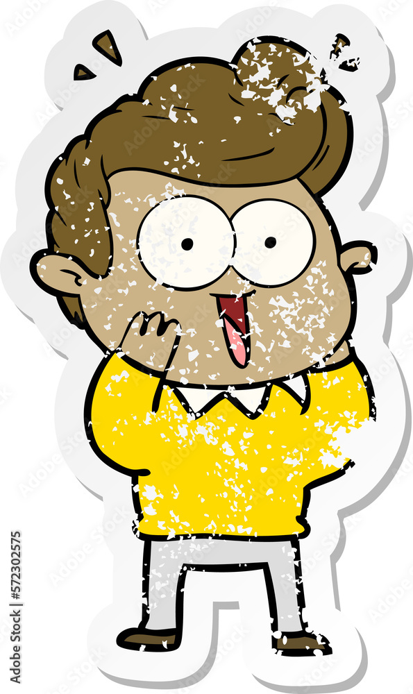 distressed sticker of a cartoon excited man distressed sticker of a cartoon excited man