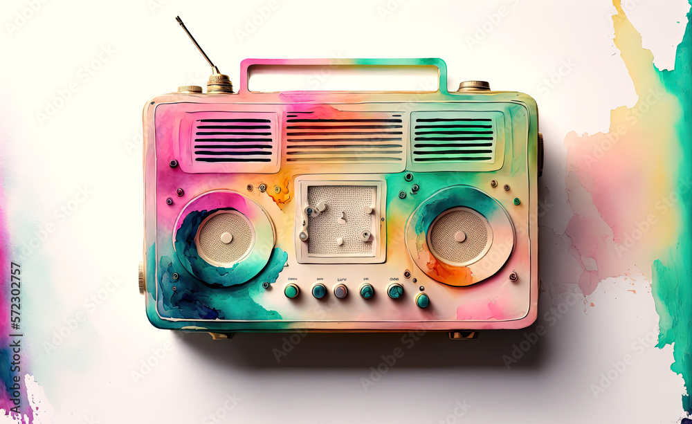 World Radio Day February 13. Retro vintage radio. Music nostalgia. Vintage colorful background. AI generative