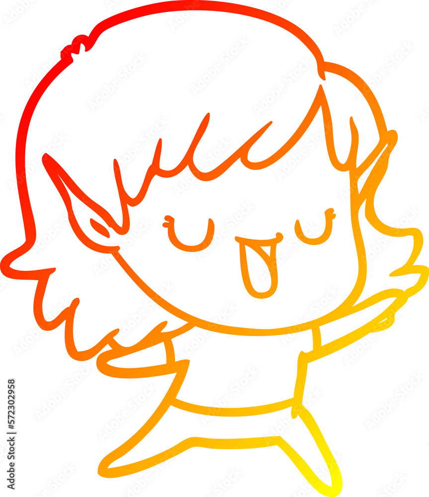 warm gradient line drawing cartoon elf girl warm gradient line drawing cartoon elf girl