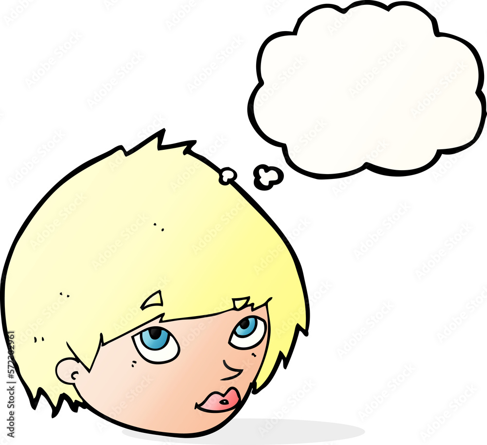 cartoon female face looking up with thought bubble cartoon female face looking up with thought bubble