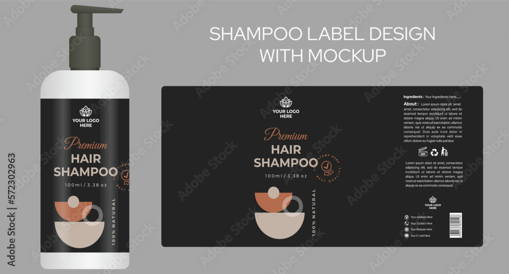 Shampoo Label Design, Keratin Shampoo Packaging, Cosmetic packaging, realistic plastic shampoo bottle mockup template with 3d illustration - obrazy, fototapety, plakaty 