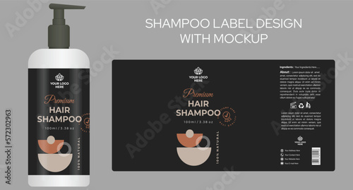 Shampoo Label Design, Keratin Shampoo Packaging, Cosmetic packaging, realistic plastic shampoo bottle mockup template with 3d illustration