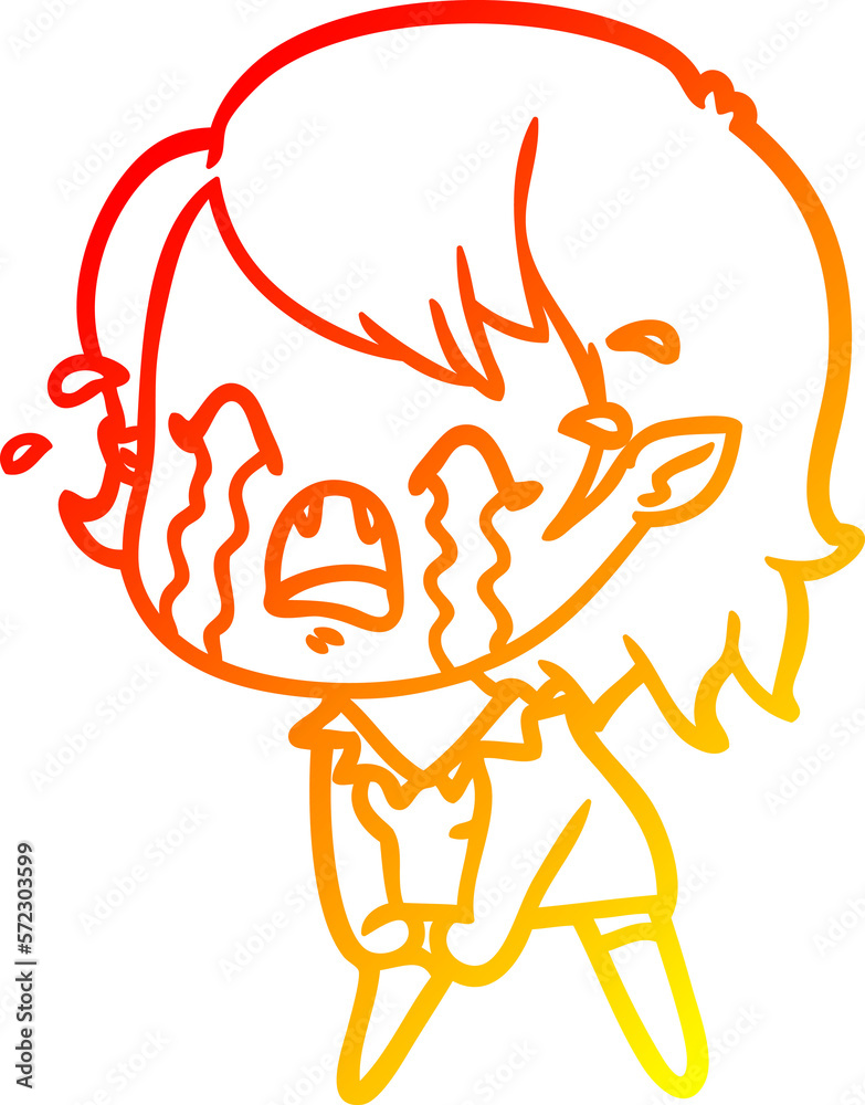 warm gradient line drawing cartoon crying vampire girl warm gradient line drawing cartoon crying vampire girl